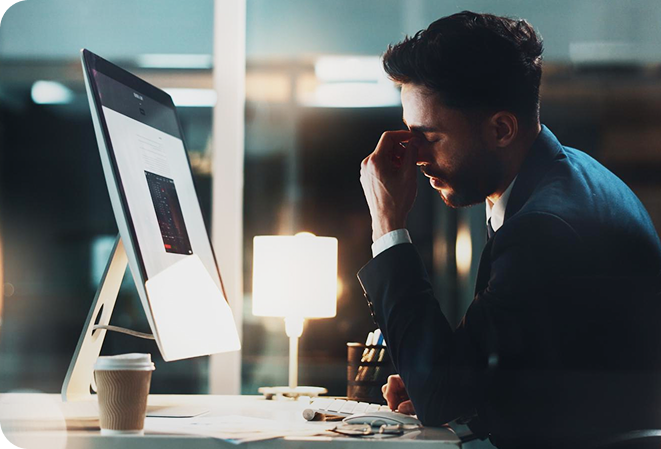 Frustrated person on computer